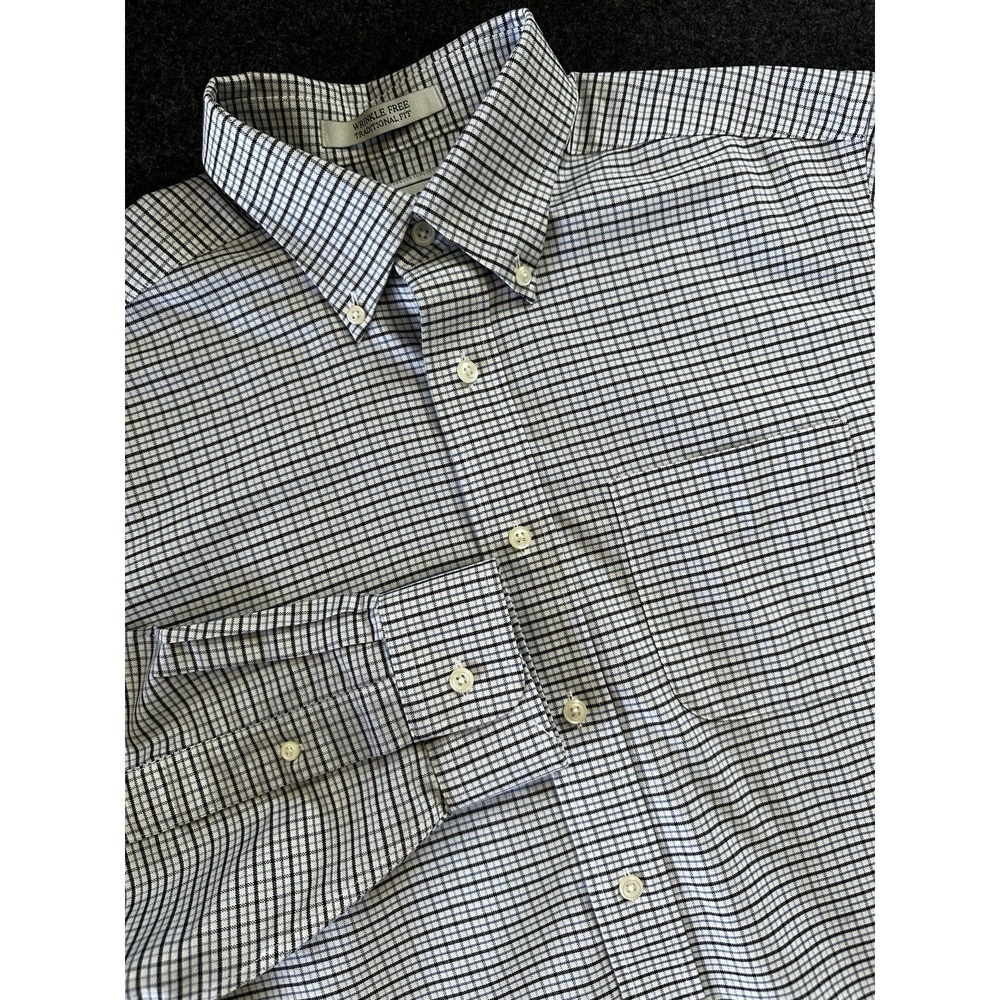 Mens LL BEAN Blue Plaid Long Sleeve Shirt Size 15 1/2 X32 Wrinkle Free Cotton